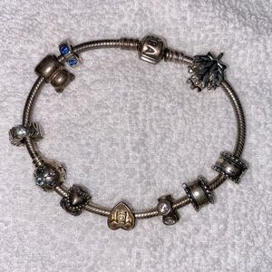 Pandora Sterling Silver Bracelet with 10 Charms